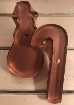 little snowman and candy cane set copper cookie cutters 